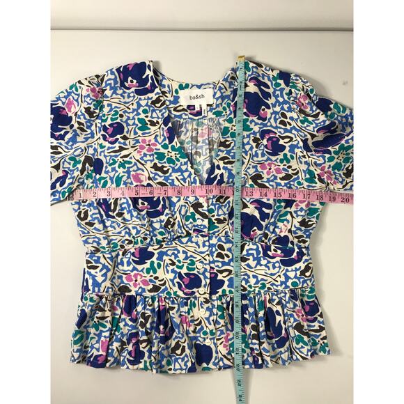 ba&sh Oleo Peplum Floral V Neck Top Blouse Womens Large Preppy Designer Feminine - Picture 9 of 10